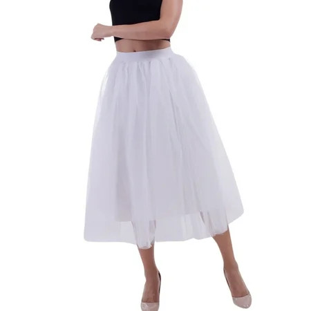 Moonsky Women Plus Size Mesh Tulle Skirt Pleated Princess Skirt Mesh Bubble Skirt White One size | Walmart (US)