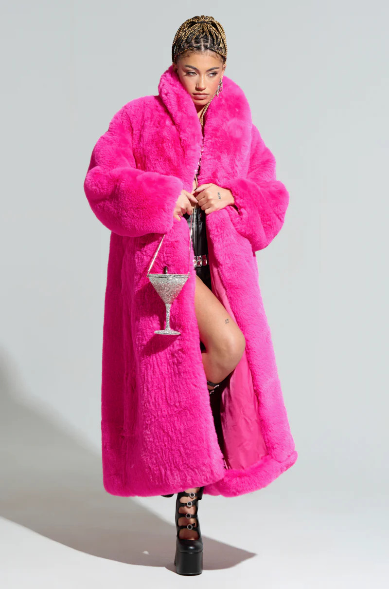 DAYANNE FAUX FUR TRENCH IN FUCHSIA | AKIRA