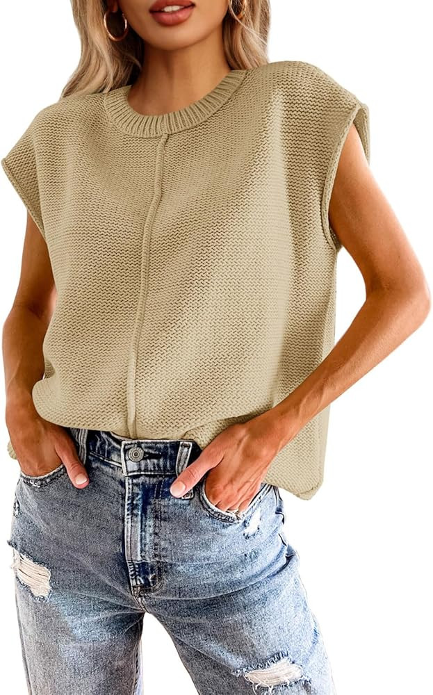 Saodimallsu Womens Summer Cap Sleeve Tops Casual Crew Neck Loose Fit Knit Lightweight Sweater Pul... | Amazon (US)