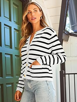 LILLUSORY Women Striped Cardigan Sweaters 2025 Fall Outfit Cloth Fashion Trendy Casual Long Sleev... | Amazon (US)