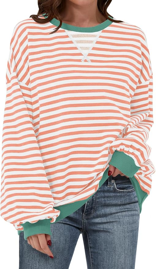 ANRABESS Women Striped Oversized Sweatshirt Long Sleeve Crewneck Shirts 2024 Fall Fashion Pullove... | Amazon (US)