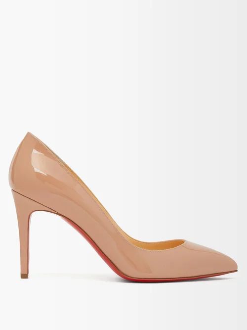 Christian Louboutin - Pigalle 85 Patent-leather Pumps - Womens - Nude | Matches (US)