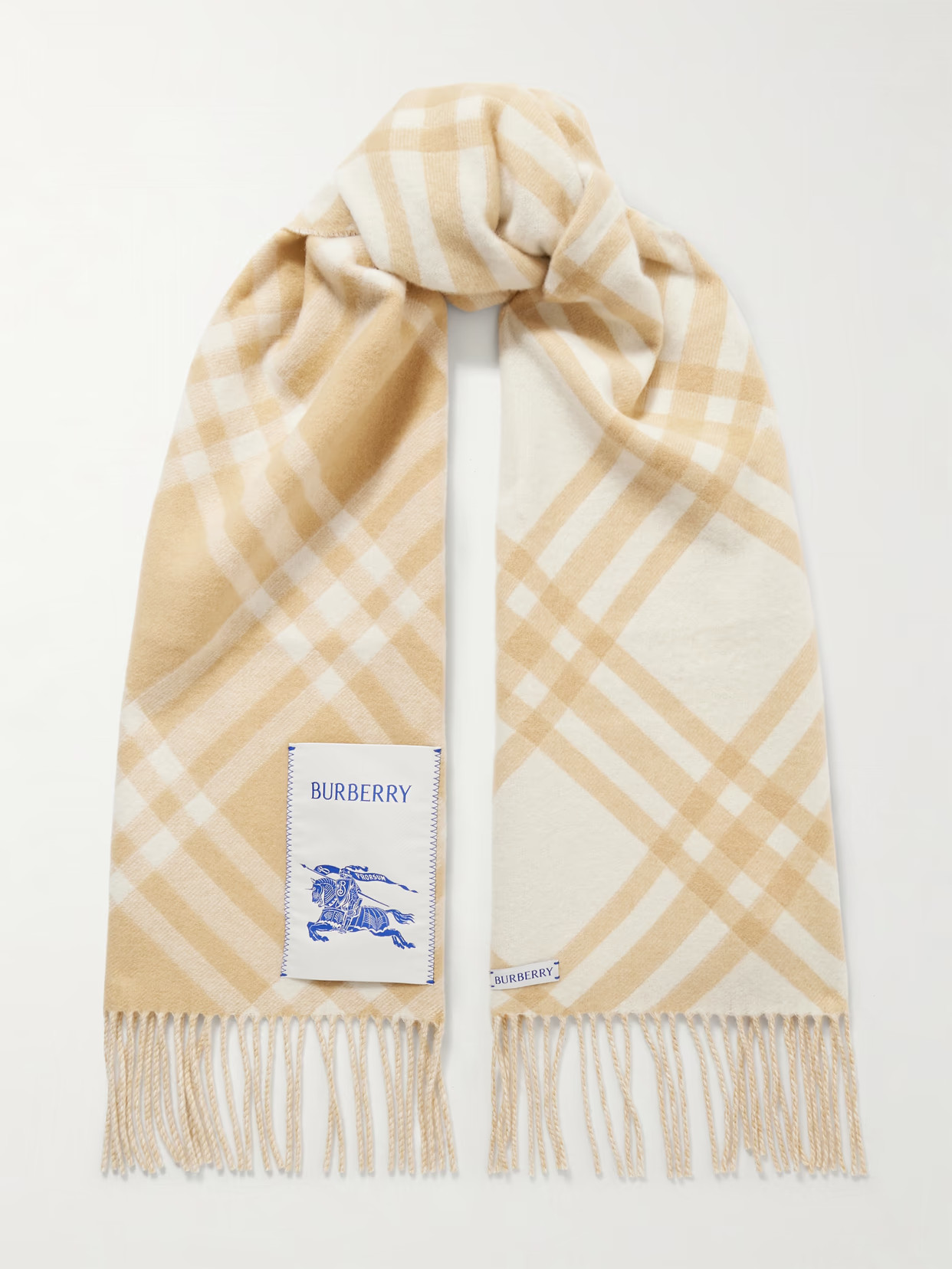 Burberry - Appliquéd Fringed Checked Cashmere Scarf - Neutrals | NET-A-PORTER (US)