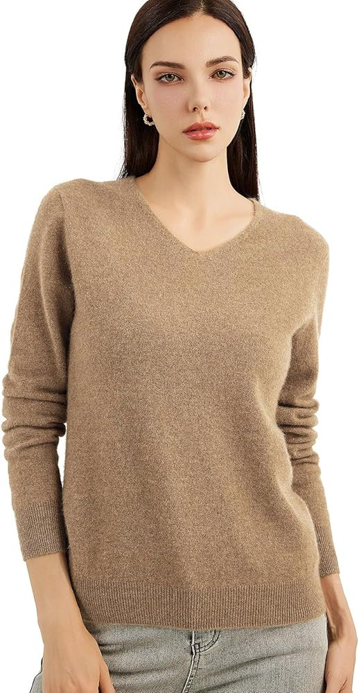 Chanyarn 100% Pure Cashmere Women's Sweater V-Neck Long Sleeve 2025 Fall Winter Warm Soft Knit Pu... | Amazon (US)