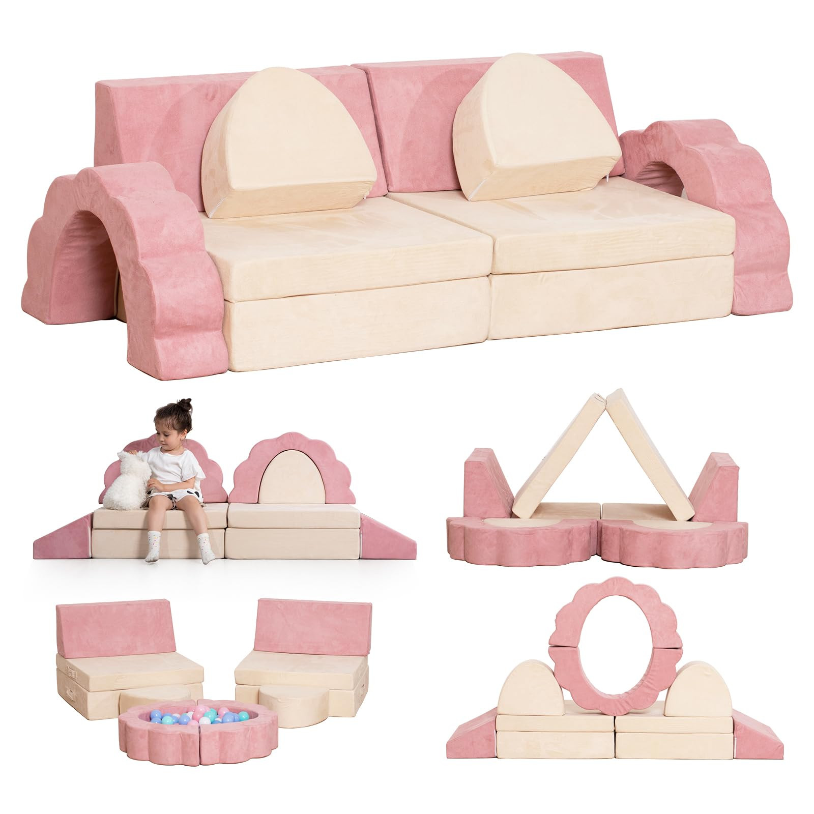 Kids Play Couch, 10-Piece Modular Sofa Set with Flower Shape for Toddlers | Convertible Sofa Wash... | Amazon (US)