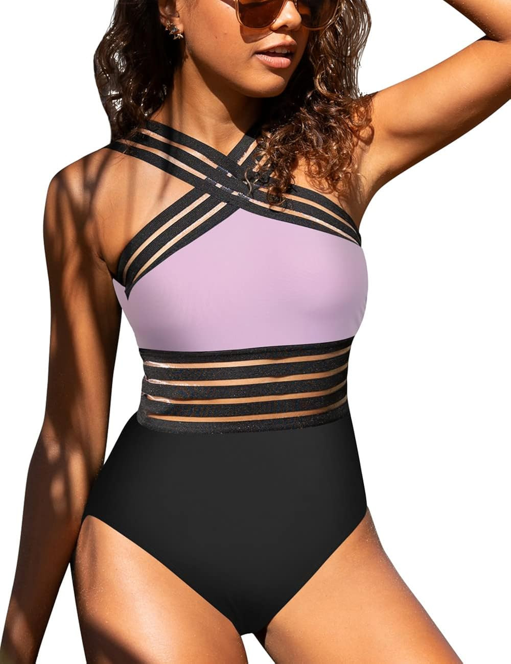 Hilor Women's One Piece Swimwear Front Crossover Swimsuits Hollow Bathing Suits Monokinis | Amazon (US)