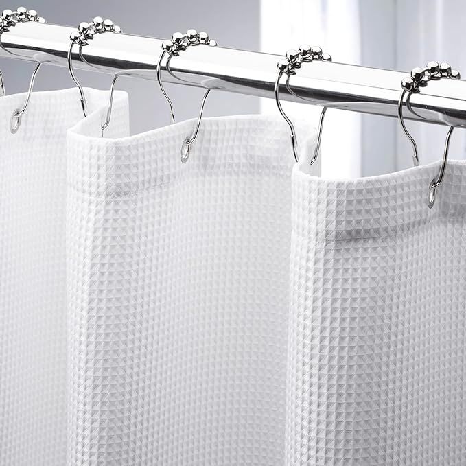 AmazerBath White Shower Curtain Fabric, Waffle Shower Curtains for Bathroom, Cloth Shower Curtain... | Amazon (US)