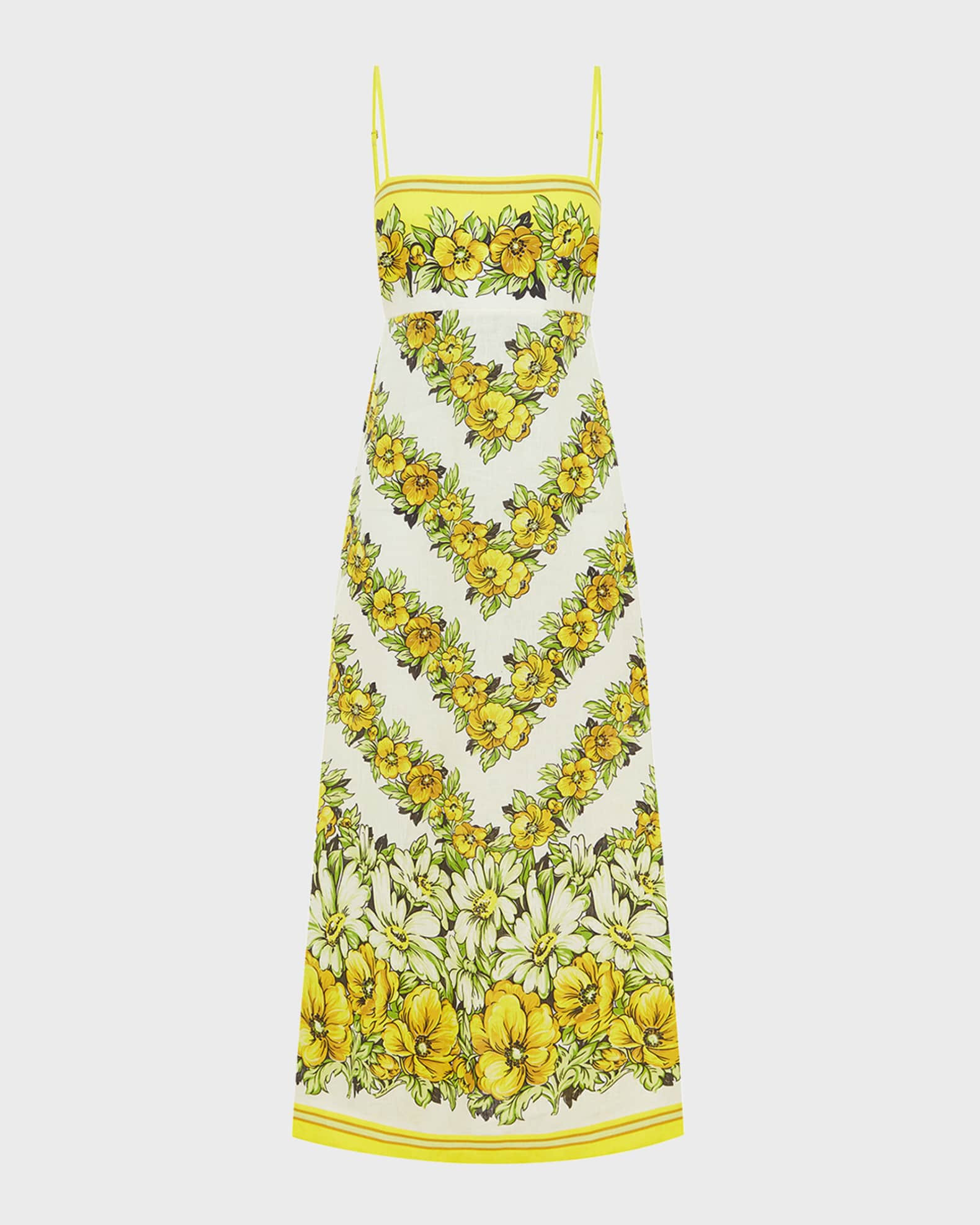 Gisela Floral Linen Sleeveless Midi Dress | Neiman Marcus
