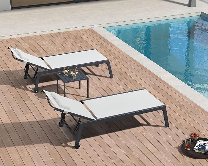 PURPLE LEAF Outdoor Oversized Lounge Chair Set of 3 Patio Chaise Pool Lounger Aluminum Frame with... | Amazon (US)