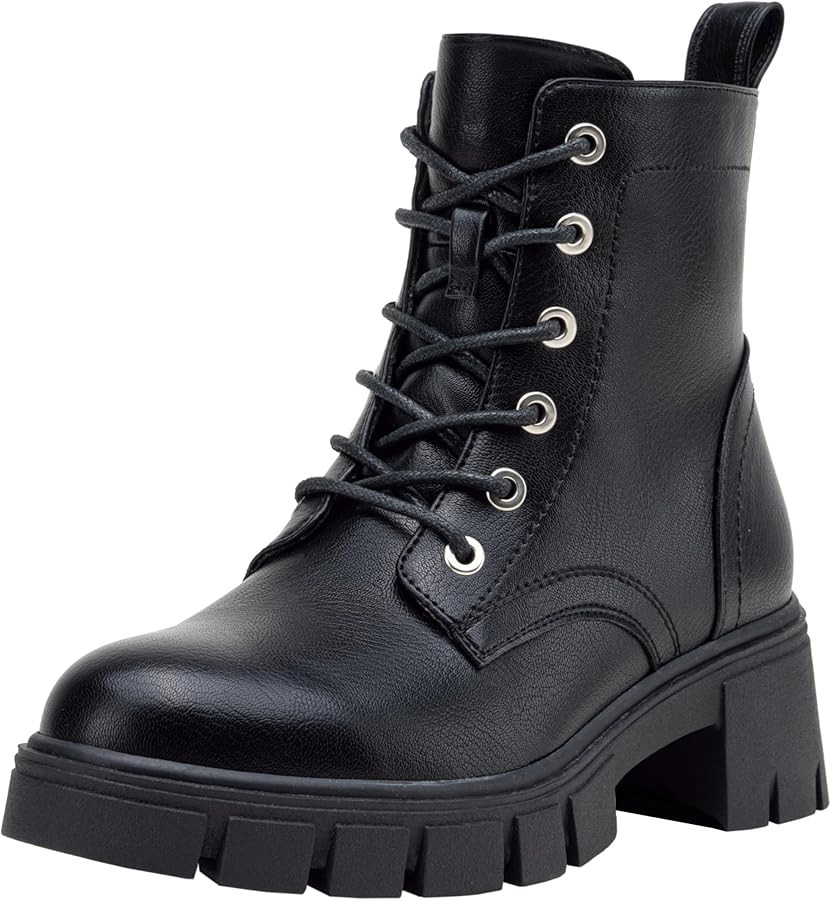 Vepose Women's 9626 Combat Ankle Boots, Lace-up Platform Chunky Heel Booties with Side Zipper | Amazon (US)