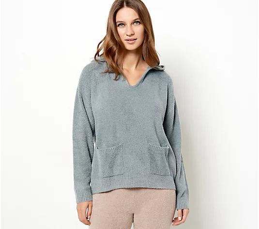 Barefoot Dreams CozyChic Lite Patch Pocket Hooded Pullover | QVC