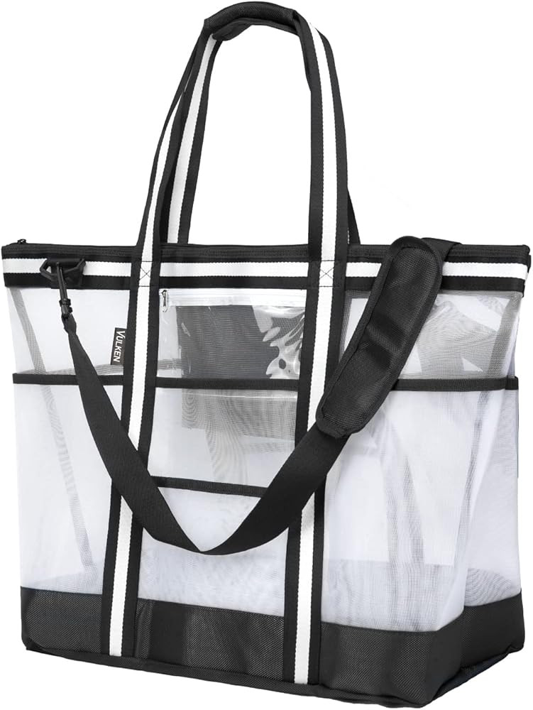 Vulken 42L Extra Large Mesh Beach Bag. 9 Pockets Top Zip Tote Bag Shoulder Bag | Amazon (US)