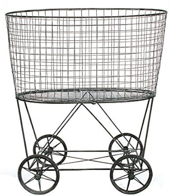 Creative Co-op Vintage Metal Laundry Basket with Wheels, Silver | Amazon (US)