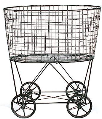 Creative Co-op Vintage Metal Laundry Basket with Wheels, Silver | Amazon (US)