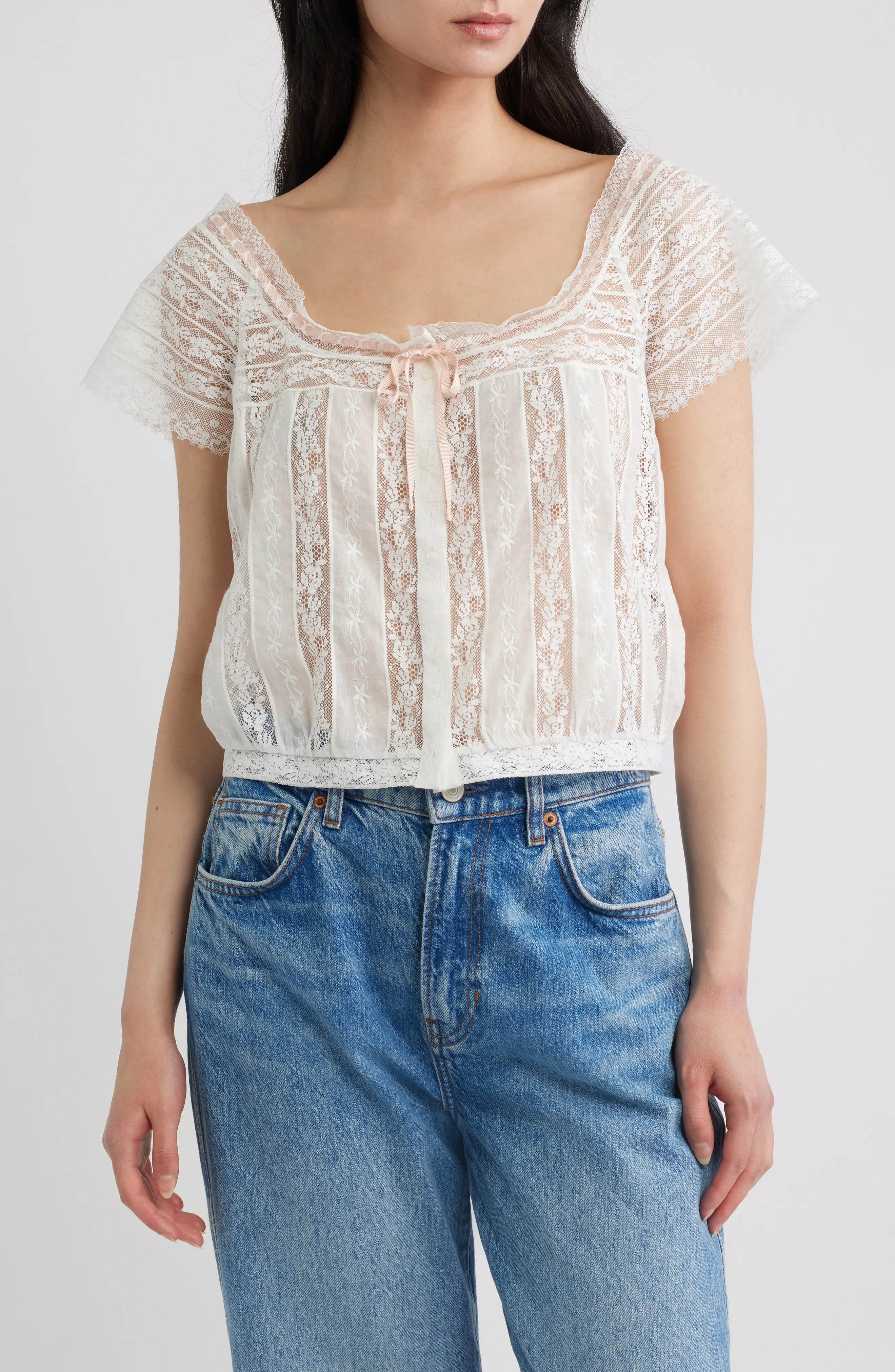DÔEN Great Lace Cotton Voile Top in Salt at Nordstrom, Size Large | Nordstrom