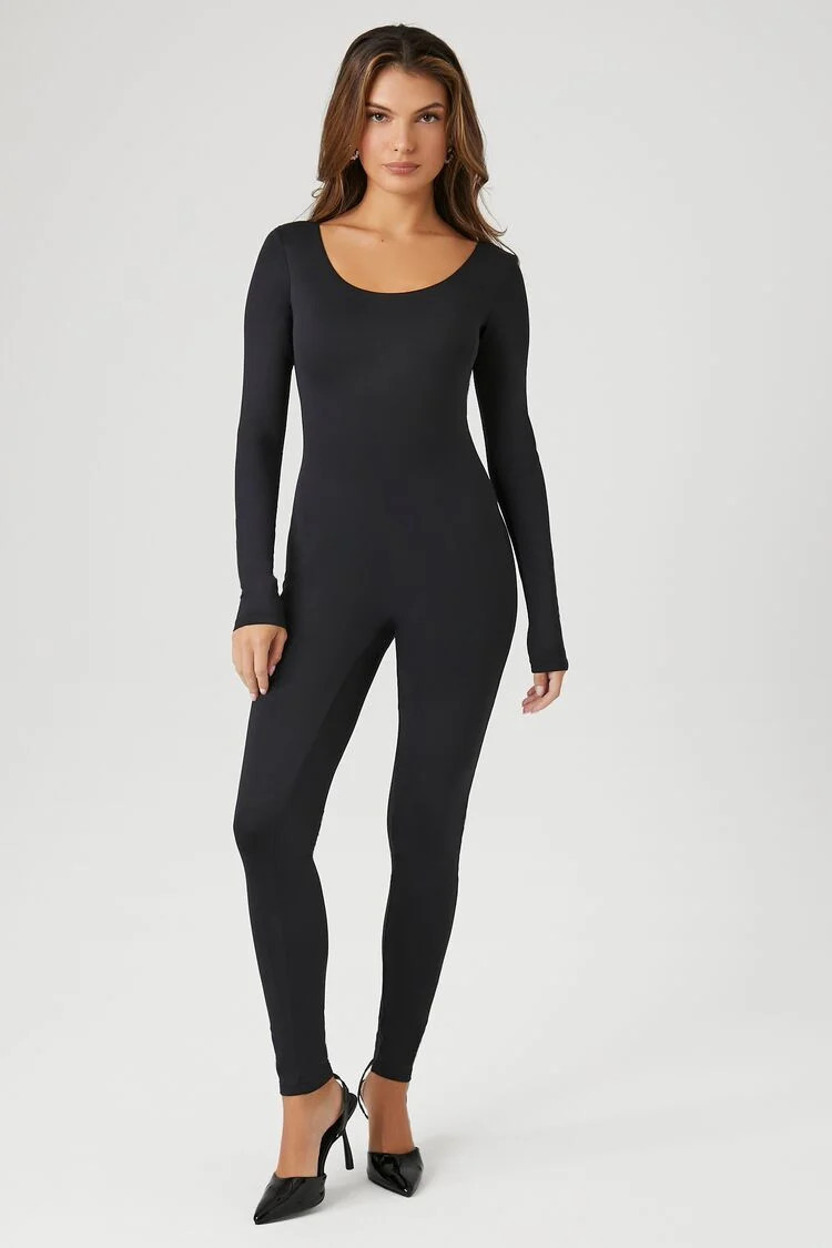 Women's Contour Sculpt Long-Sleeve Jumpsuit in Black, XL | Forever 21
