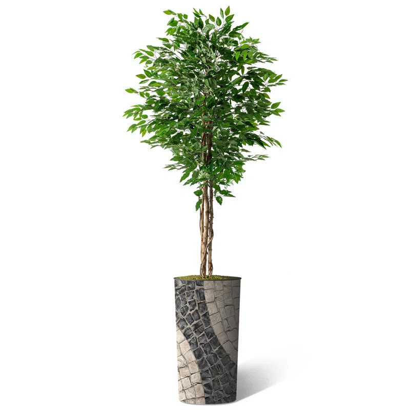 Tall Fake Plants Faux Ficus Tree in Neutral Pattern Planter Indoor And Outdoor Artificial Plants | Wayfair North America