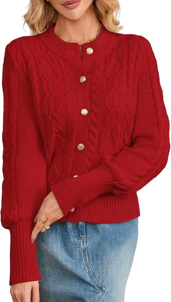 Women's Cardigan Sweater Button Down Long Sleeve Fall Jacket Short Chunky Cable Knit Open Front L... | Amazon (US)