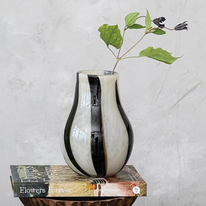 Bloomingville 7.75 Inches Glass Stripes, Black and White Vase | Amazon (US)