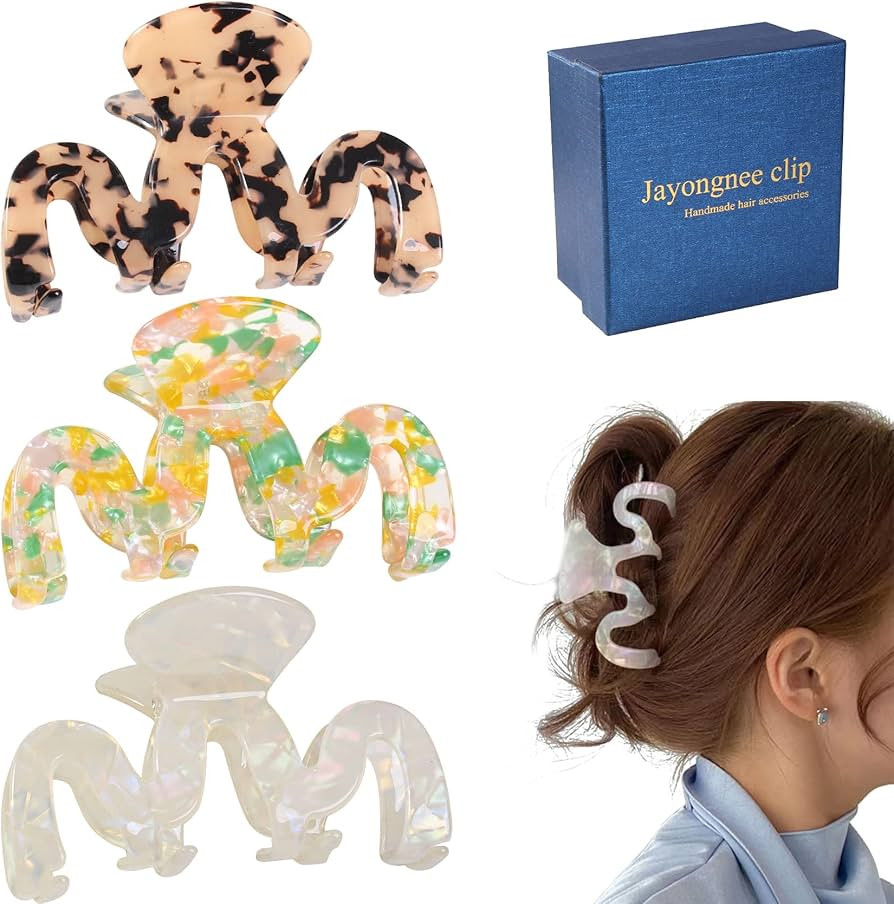 Jayongnee clip 3Pcs Hair Claw Clips for Women Thick Hair, Large Claw Clip for Women Thin Hair (Mu... | Amazon (US)