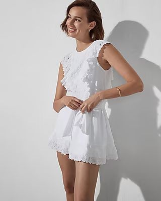 Belted Embroidered Lace Romper | Express