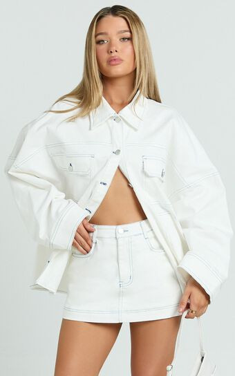 Richelle Skort - Mid Waisted Mini Skirt With Contrast Stitch Detail in Off White | Showpo (ANZ)