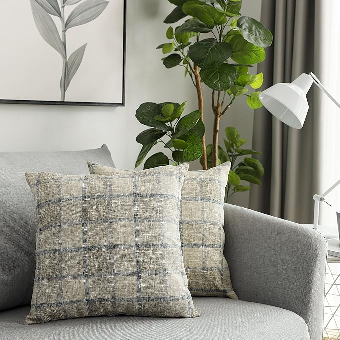 UGASA Square Checkers Decorative Throw Pillow Case Cotton Linen Cushion Covers Shell with Hidden ... | Amazon (US)