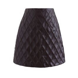 Diamond Textured Faux Leather Bud Skirt in Brown | Chicwish