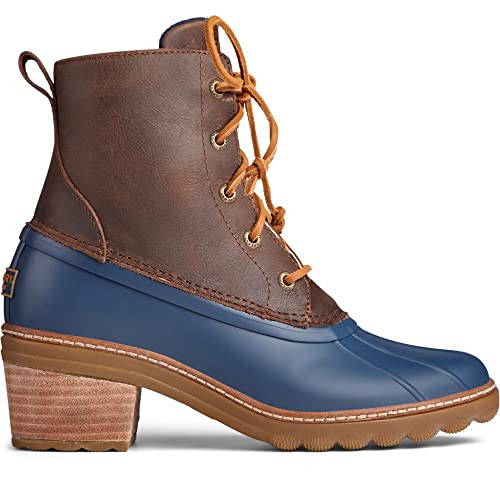 Sperry Women's Saltwater Heel Rain Boot, Brown/Navy, 8.5 | Amazon (US)