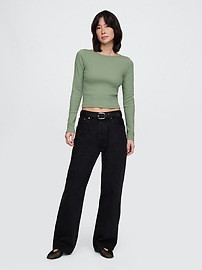 Heavyweight Rib Cropped Boatneck T-Shirt | Gap (US)