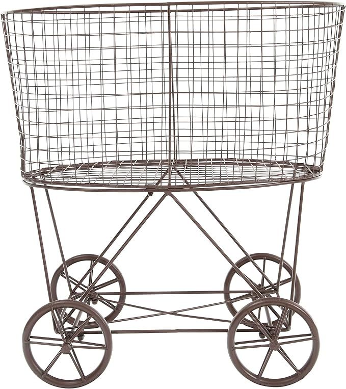 Creative Co-Op Vintage Reproduction Metal Laundry Basket on Wheels, Rust | Amazon (US)
