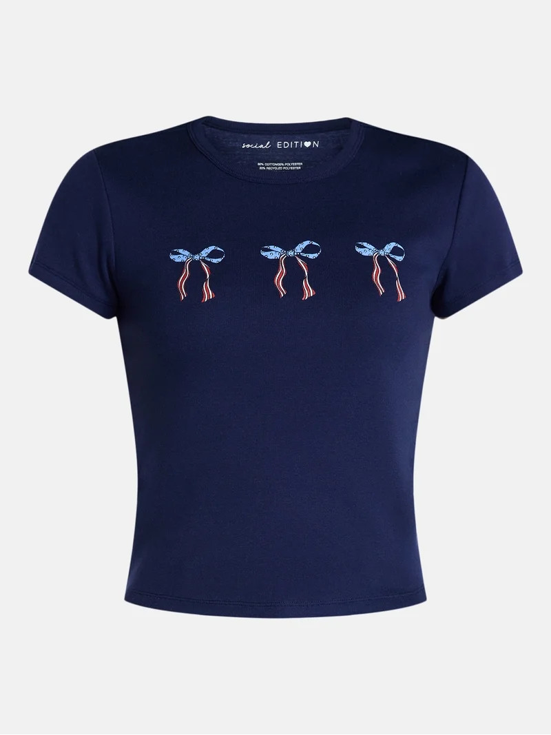 Social Edition Women's Americana Flag and Bows Graphic Tee, Sizes XXS-XXL - Walmart.com | Walmart (US)