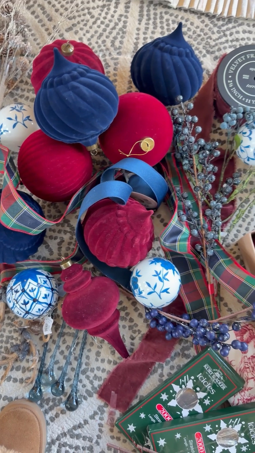 Red and blue traditional Christmas tree 
Ornaments
Ribbon 
Picks and branches 

#LTKSaleAlert #LTKHoliday #LTKHome