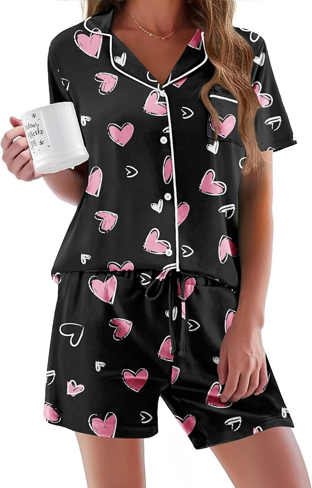 Ekouaer Pajamas Set for Women Short Sleeve Sleepwear Button Down Pjs Soft 2 Piece Lounge Sets XS-... | Amazon (US)