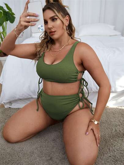 Plus Tie Side Bikini Swimsuit | SHEIN