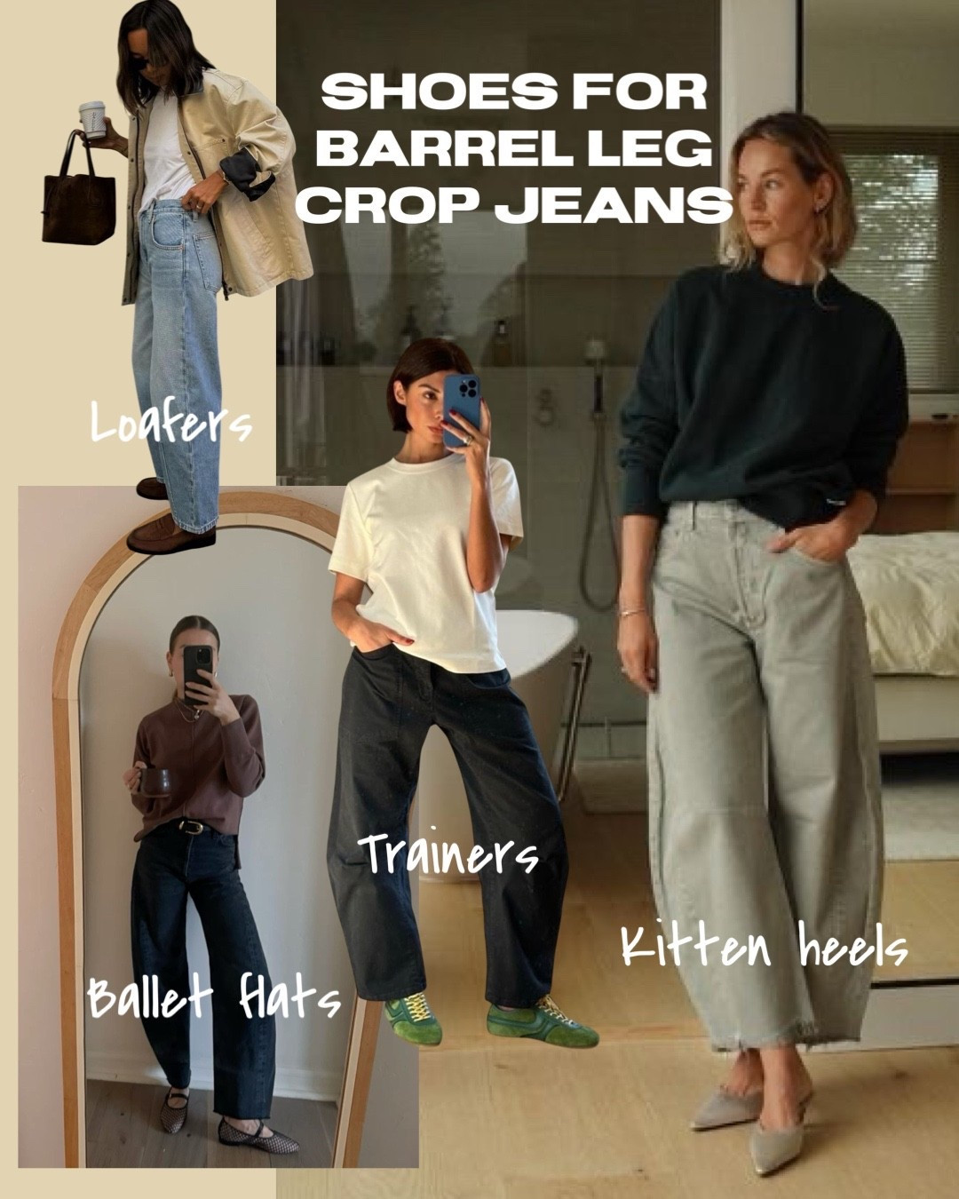 Best shoes to wear with barrel leg jeans. 

Trainer/ loafers/ ballet flats / kitten heels  

#LTKspring #LTKstyletip #LTKuk