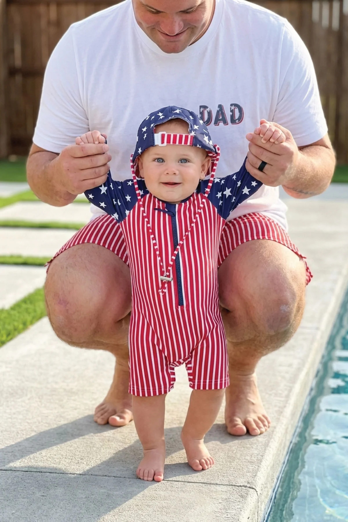 Long Sleeve Rash Guard Swim Romper Shortie | Stars & Stripes Party | Caden Lane
