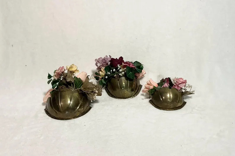Vintage 1970s Solid Brass Wall Pocket Planters With Faux Floral Bouquets - Set of 3 - Etsy | Etsy (US)