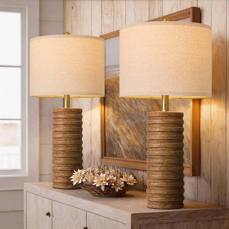 PoKat Farmhouse Table Lamps Set of 2 for Living Room, 27'' Tall Retro Ceramic Bedside Lamps with ... | Amazon (US)