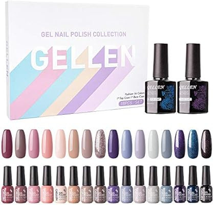Gellen Gel Nail Polish Kit 16 Colors With Top Base Coat - Popular Nude Grays Nail Gel Collection,... | Amazon (US)
