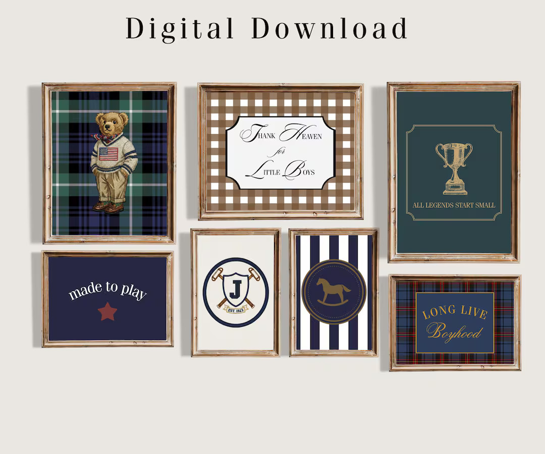 Polo Bear Boy Nursery Art Digital Download Printable Wall Set Traditional Decor Boy Teddy Bear Pr... | Etsy (US)