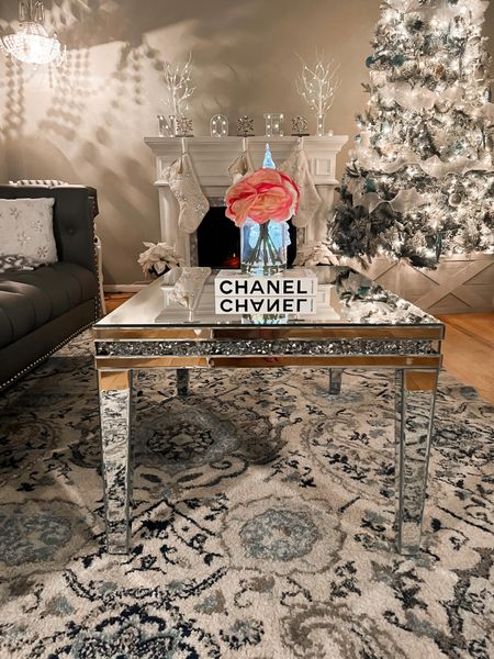 Christmas living room views - Christmas decor - Christmas home decor - chesterfield sofa - mirrored coffee table - area rug - Amazon Home - Amazon finds - Christmas clearance - end of year sale 

#LTKHoliday #LTKhome #LTKsalealert