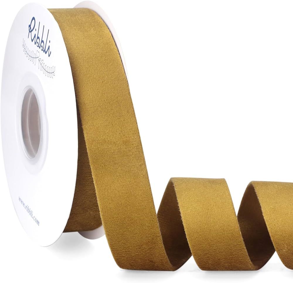 Ribbli Antique Gold Velvet Ribbon Double Faced 1 Inch 10-Yard Spool Gold Ribbon Use for Christmas... | Amazon (US)