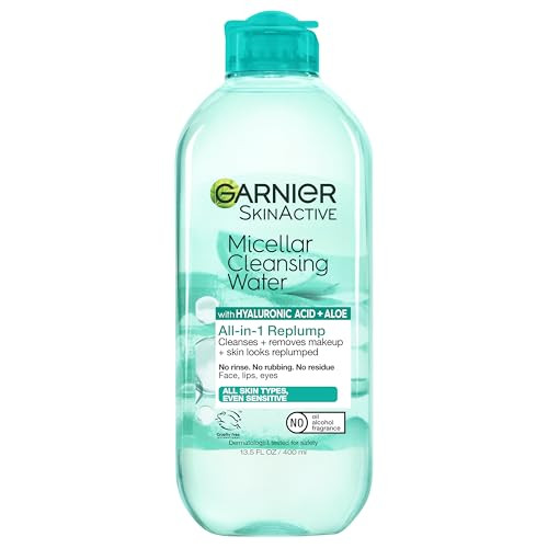 Garnier Micellar Water with Hyaluronic Acid, Facial Cleanser & Makeup Remover, Hydrating and Plumping, For All Skin Types, Vegan, Cruelty Free, 13.5 Fl Oz (400mL), 1 Count | Amazon (US)