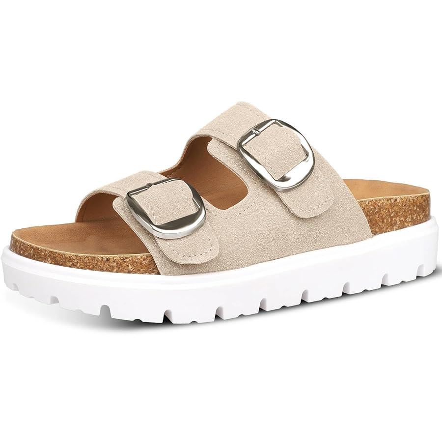 Platform Sandals for Women Wedge Chunky Sandal Womens Leather Sandals with Adjustable Buckle Stra... | Amazon (US)