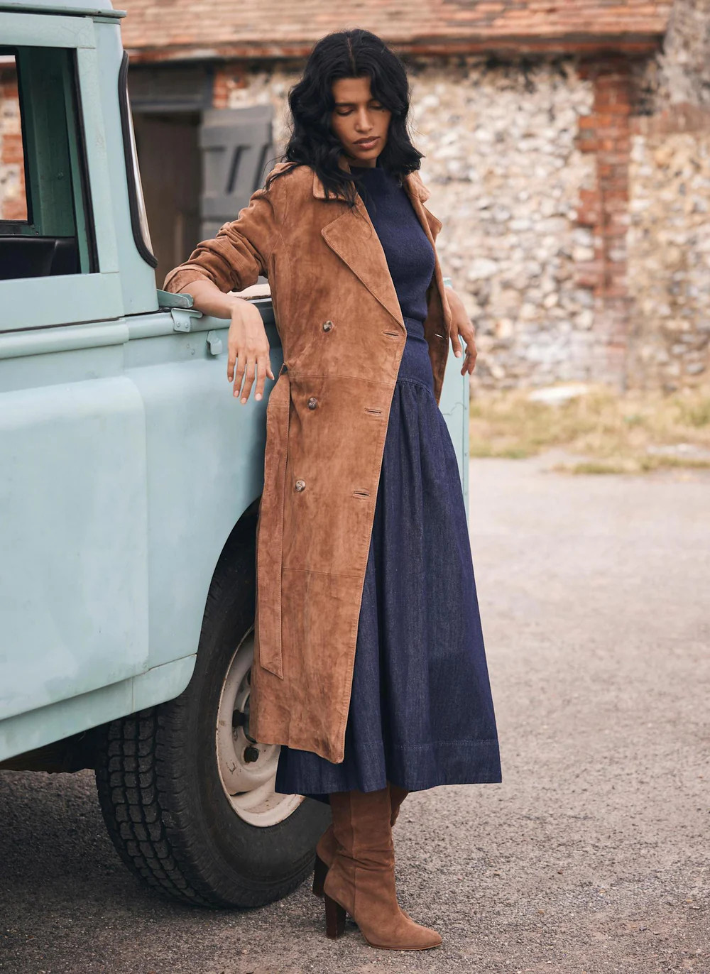 Khaki Suede Trench Coat | Mint Velvet