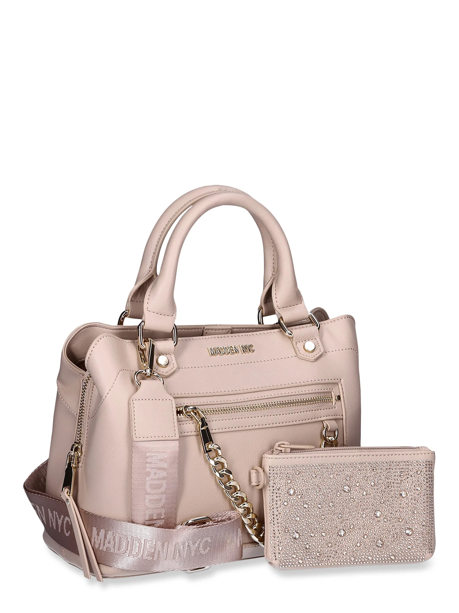 Madden NYC Women's Chain Tote Bag with Embellished Pouch, Khaki | Walmart (US)