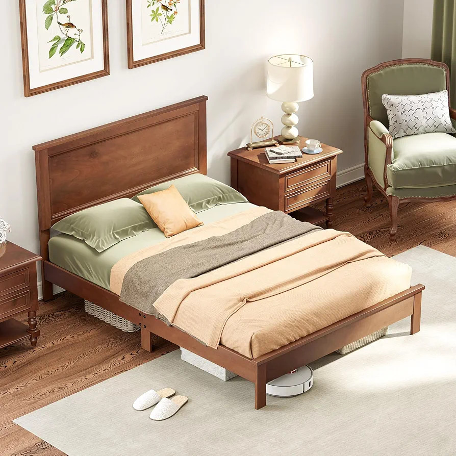 Giantex Wood Full Platform Bed Frame with Headboard, Mid Century Bed Frame with Solid Wood Legs &... | Amazon (US)