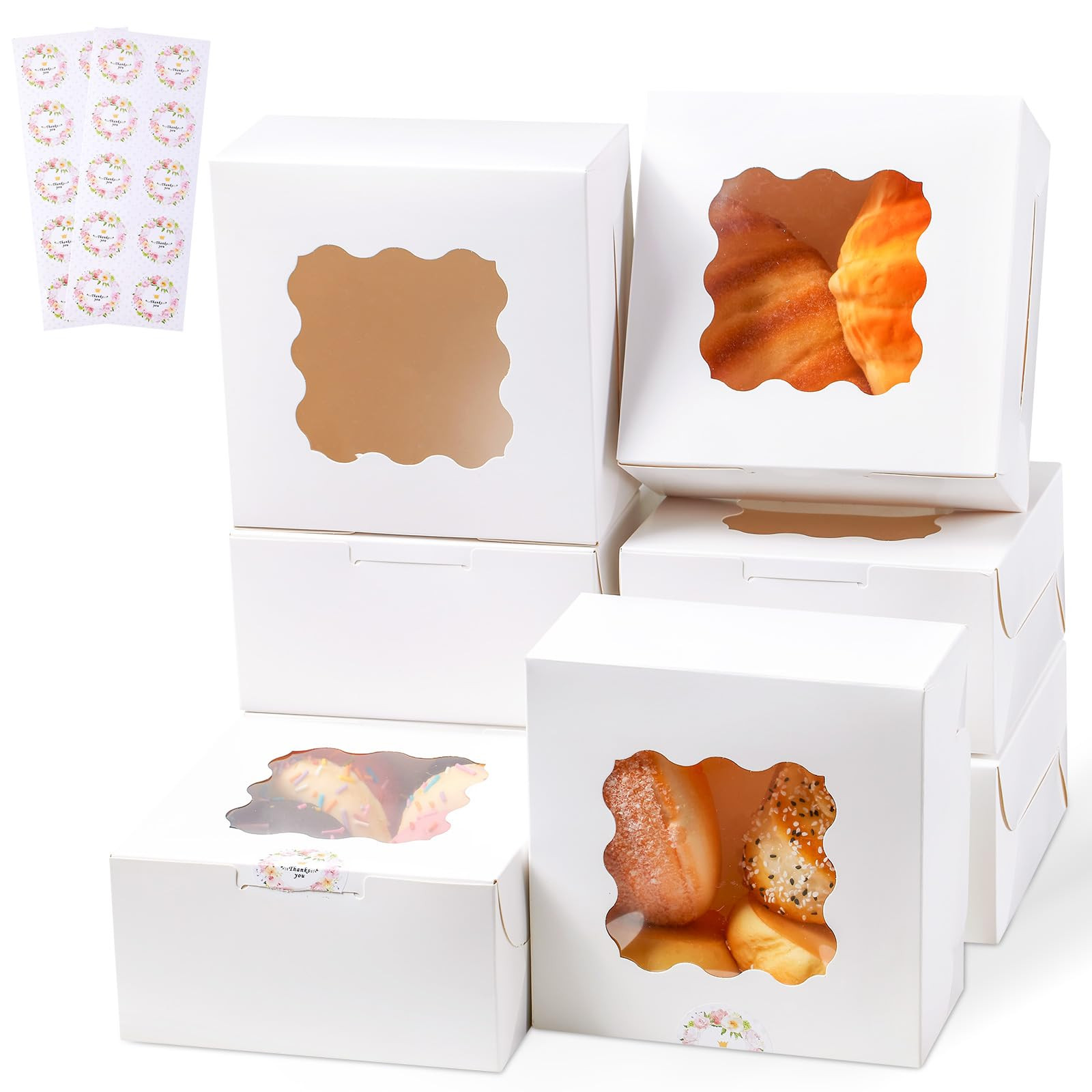 20pcs White Cookie Boxes with Window, 6x6x3 inches Treat Boxes for Desserts, Strawberries, Bakery... | Amazon (US)