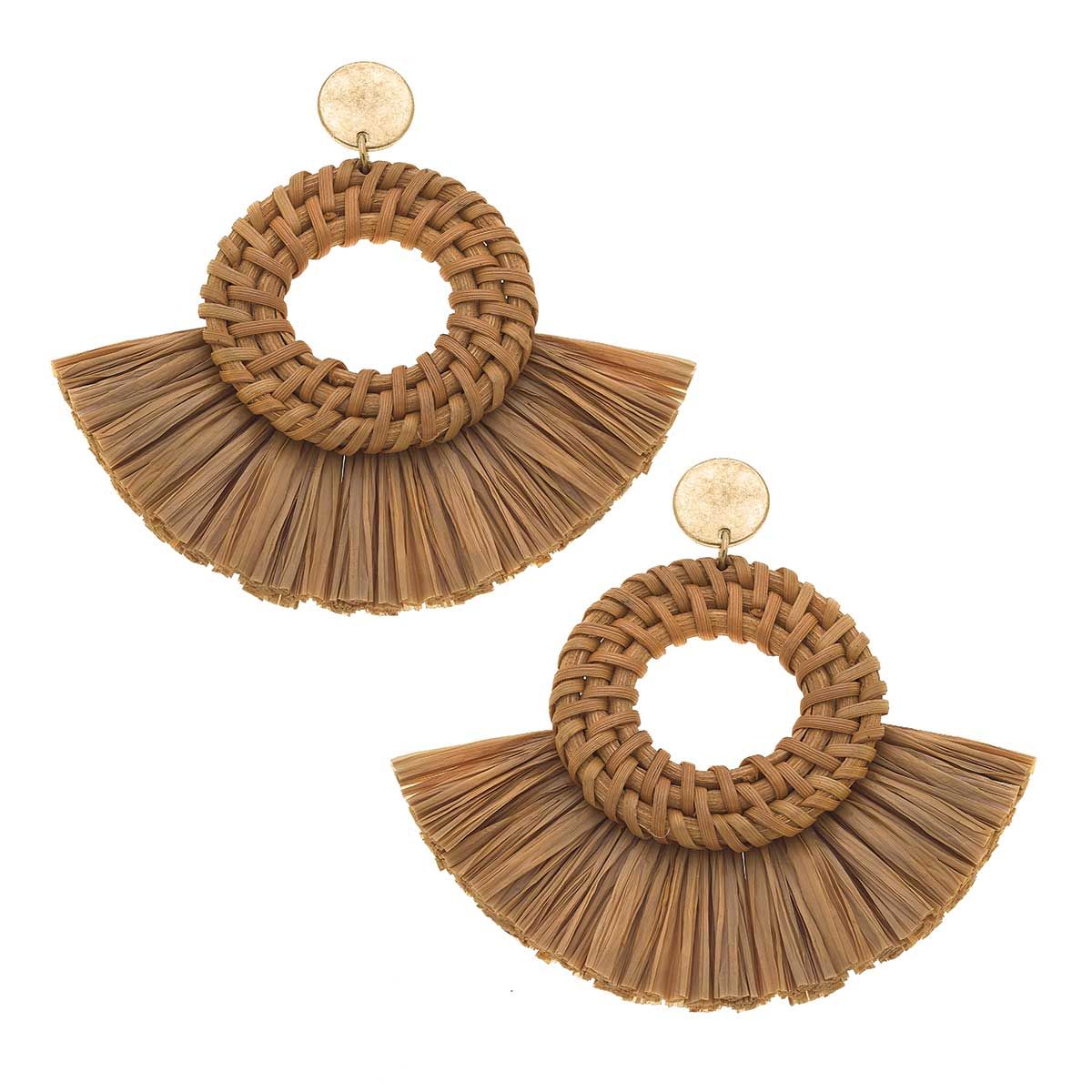 Aspen Rattan & Raffia Statement Earrings in Brown | CANVAS